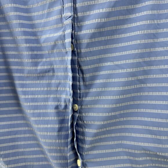 LL Bean Top Womens XL Blue Striped Button Up Notch Neck Roll Tab Sleeves Tunic - Picture 7 of 16